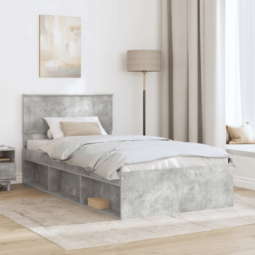 Estrutura de cama de solteiro para adultos com Cabeceira - Cinza Concreto 100 x 200 cm