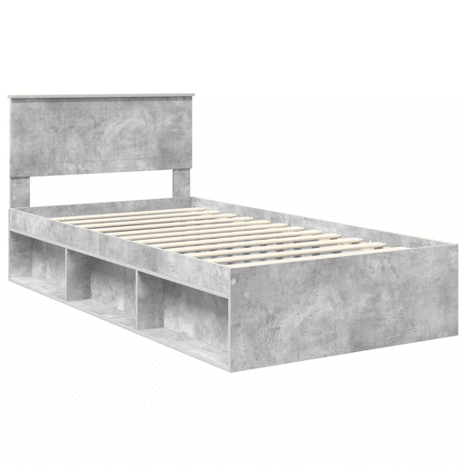 Estrutura de cama de solteiro para adultos com Cabeceira - Cinza Concreto 100 x 200 cm