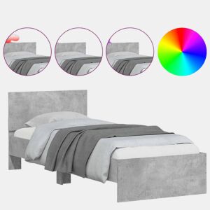Estrutura de cama de solteiro moderno c cabeceiraluzes LED 90x200cm cinza cimento