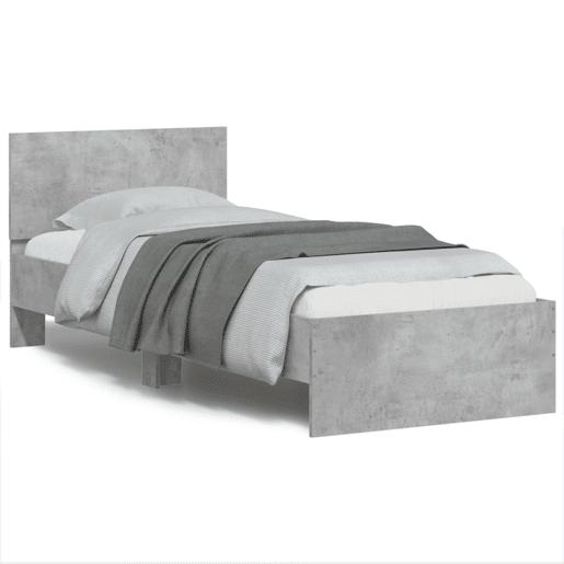 Estrutura de cama de solteiro moderno c cabeceiraluzes LED 90x200cm cinza cimento