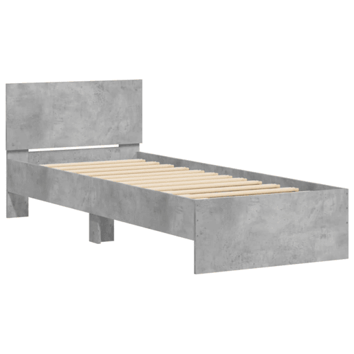 Estrutura de cama de solteiro moderno c cabeceiraluzes LED 90x200cm cinza cimento