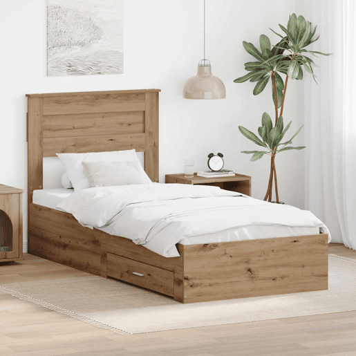 Estrutura de cama de solteiro para adultos com Cabeceira - Carvalho Artesanal 100 x 200 cm