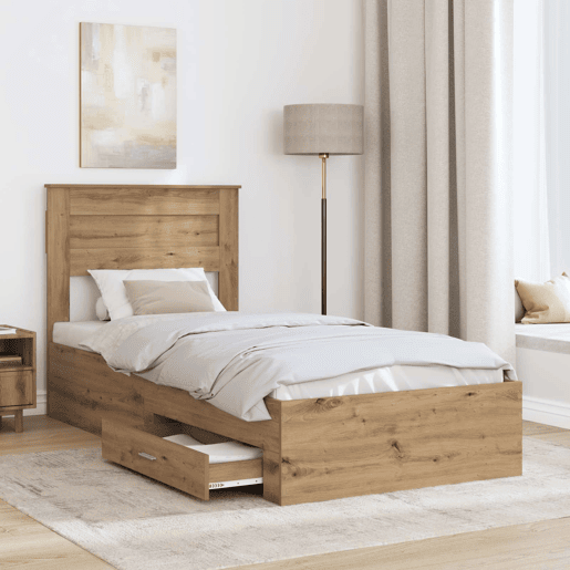 Estrutura de cama de solteiro para adultos com Cabeceira - Carvalho Artesanal 100 x 200 cm