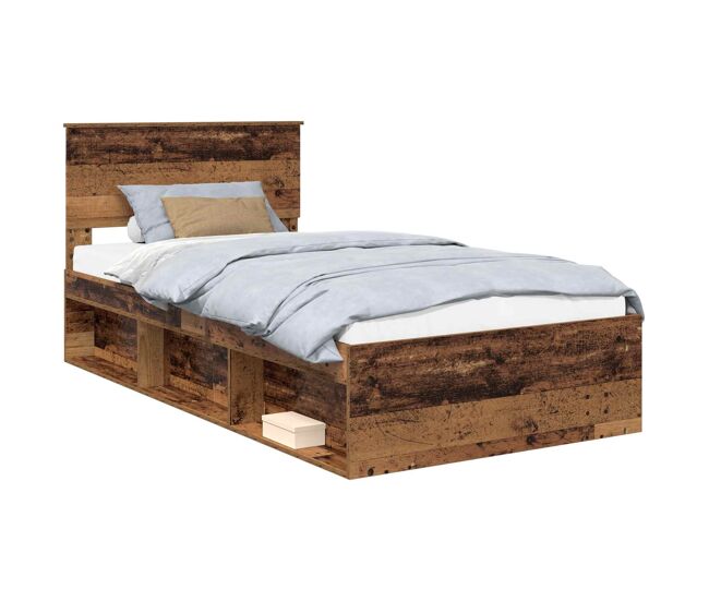 Estructura de cama individual para adultos con cabecera - madera vieja 100 x 200 cm