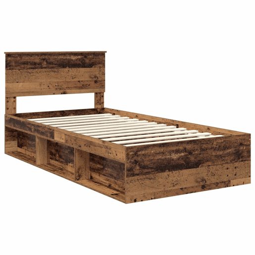 Estrutura de cama de solteiro para adultos com Cabeceira - Madeira antiga 100 x 200 cm