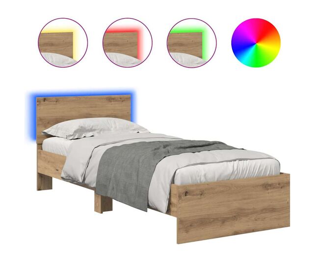 Estructura de cama simple para adultos con cabecera - roble artesanal 75 x 190 cm