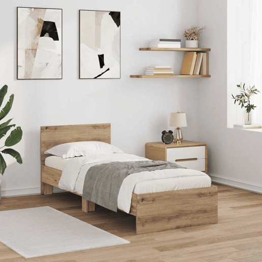 Estrutura de cama de solteiro moderno com cabeceira - Carvalho Artesanal 75 x 190 cm