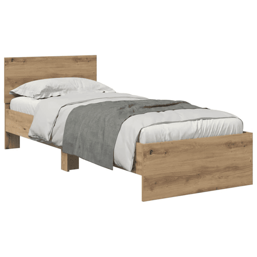 Estrutura de cama de solteiro moderno com cabeceira - Carvalho Artesanal 75 x 190 cm