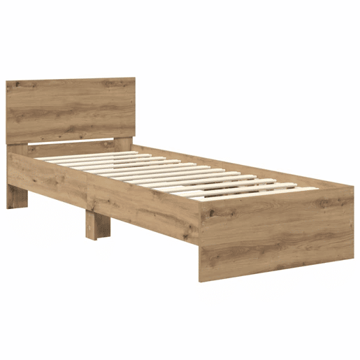 Estrutura de cama de solteiro moderno com cabeceira - Carvalho Artesanal 75 x 190 cm