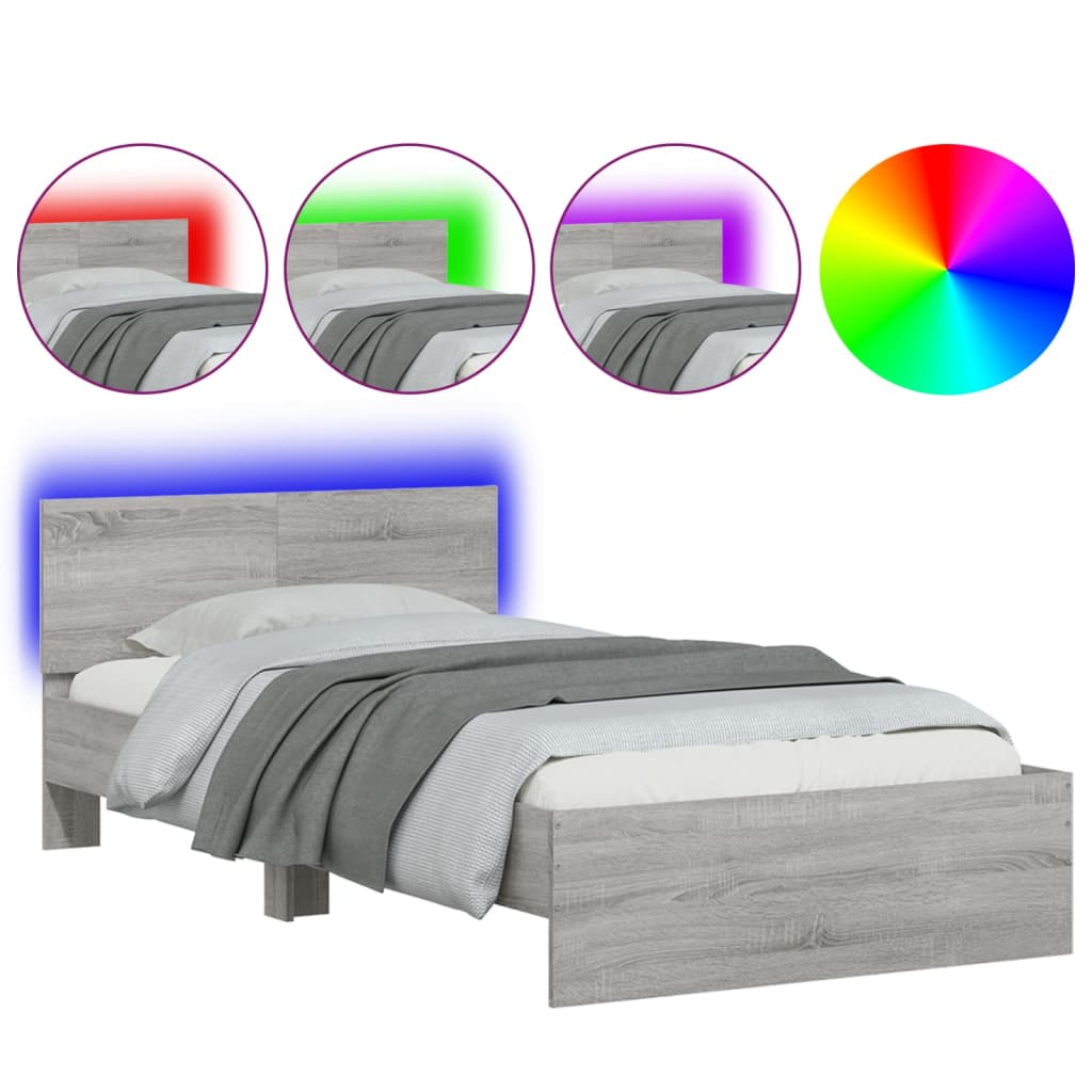 Estructura de cama individual para adultos 104x203 Roble/ Gris