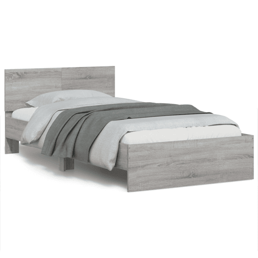 Estrutura de cama de solteiro moderno c cabeceiraluzes LED 100x200cm cinza sonoma