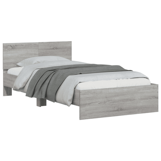 Estrutura de cama de solteiro moderno c cabeceiraluzes LED 100x200cm cinza sonoma