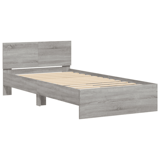 Estrutura de cama de solteiro moderno c cabeceiraluzes LED 100x200cm cinza sonoma