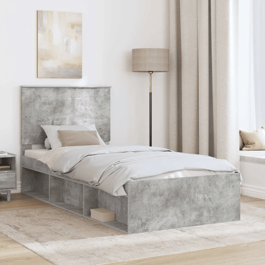 Estrutura de cama de solteiro para adultos com cabeceira Cinza Concreto 75 x 190 cm