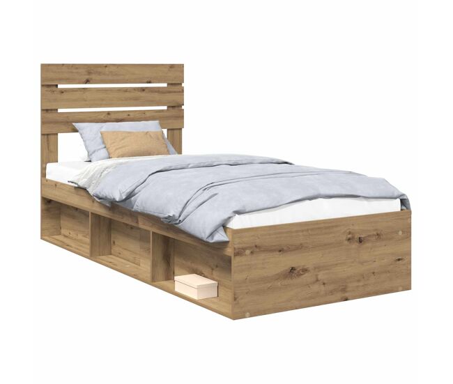 Estructura de cama simple para adultos con cabecera - roble artesanal 75 x 190 cm