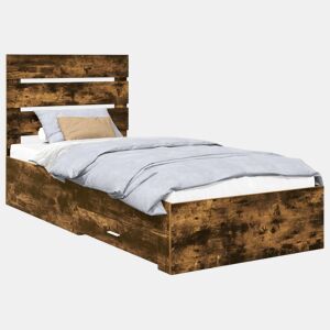 Estrutura de cama de solteiro para adultos com gaveta Carvalho Defumado 90 x 190 cm