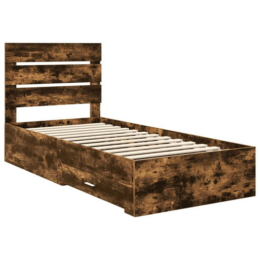 Estrutura de cama de solteiro para adultos com gaveta Carvalho Defumado 90 x 190 cm