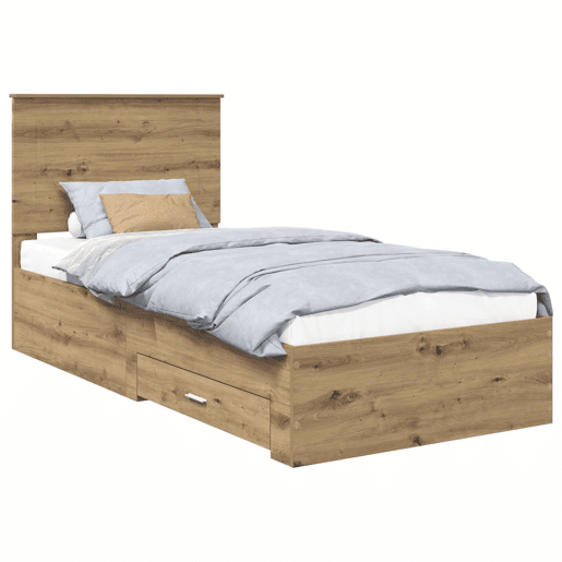 Estrutura de cama de solteiro moderno com cabeceira - Carvalho Artesanal 90 x 190 cm