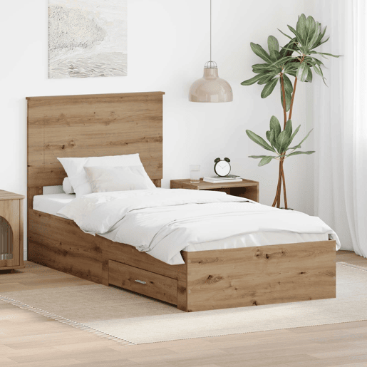Estrutura de cama de solteiro moderno com cabeceira - Carvalho Artesanal 90 x 190 cm