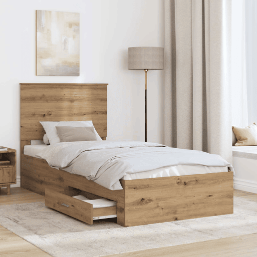Estrutura de cama de solteiro moderno com cabeceira - Carvalho Artesanal 90 x 190 cm