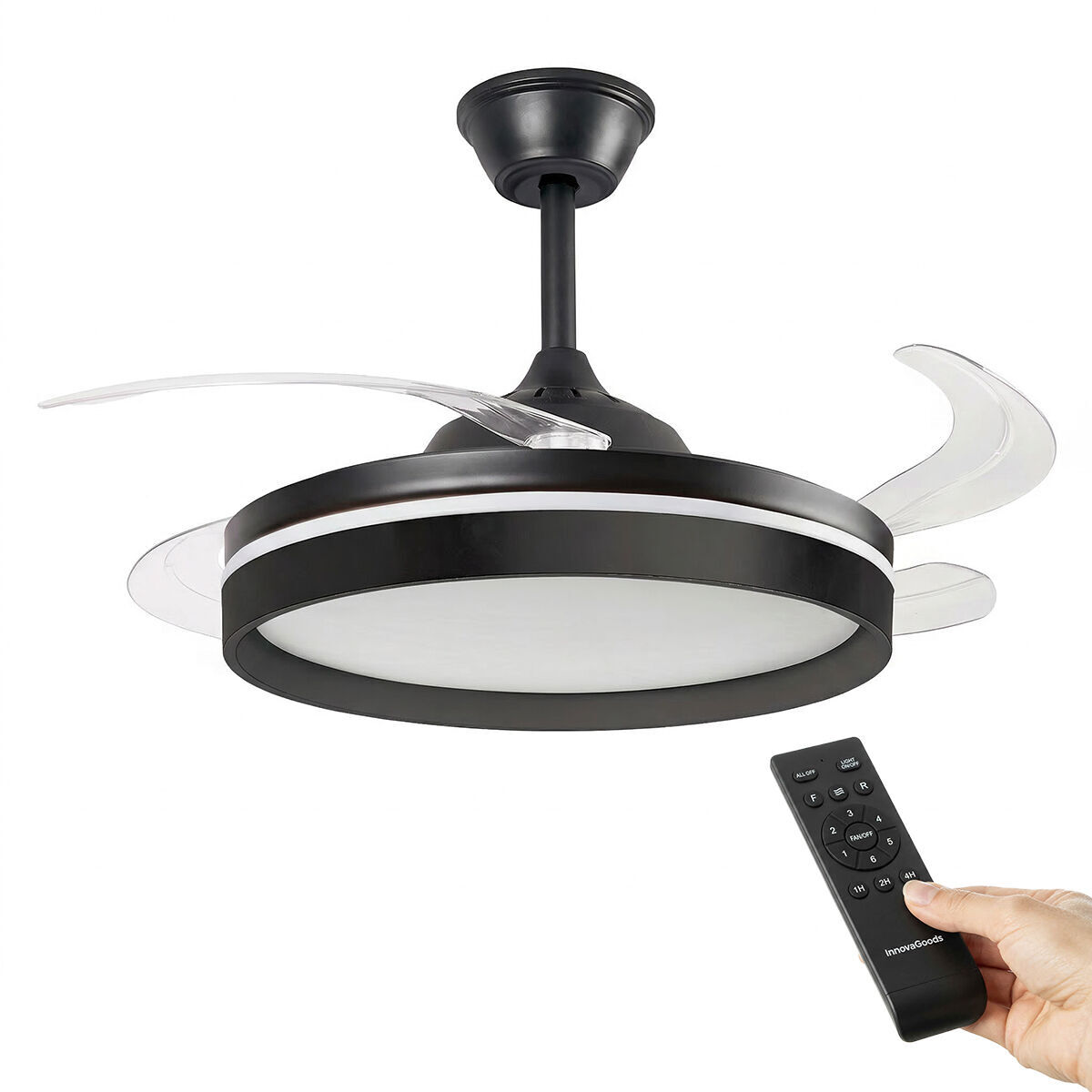 Ventilador de Techo con Luz LED y 4 Aspas Retráctiles
