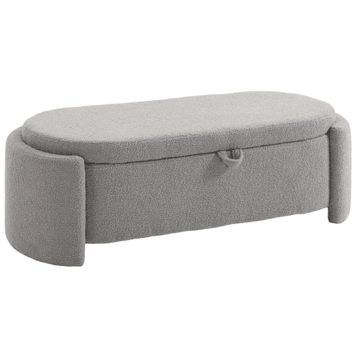 HOMCOM Puff de Armazenamento Banco Ovalado 129x48,5x44 cm Estofado em Tecido Teddy Baú de Arrumação Capacidade 200 kg Banco para Sala de Estar Quarto Entrada Cinzento Claro