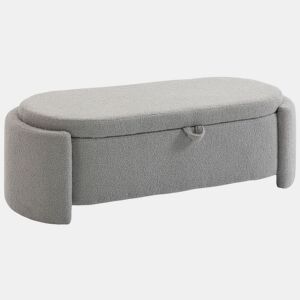 HOMCOM Puff de Armazenamento Banco Ovalado 129x48,5x44 cm Estofado em Tecido Teddy Baú de Arrumação Capacidade 200 kg Banco para Sala de Estar Quarto Entrada Cinzento Claro