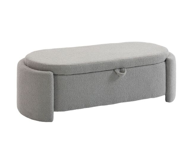 Homcom puff almacenaje, banco almacenaje ovalado, 129x48,5x44 cm, tapizado en terciopelo de teddy, baúl de almacenamiento, carga 200 kg, taburete para sala de estar, dormitorio, entrada, gris claro