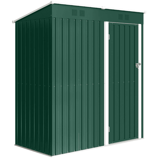 Outsunny Abrigo de Jardim Exterior 1,37 m², 163x90x179 cm, Cobertura Metálica com Porta com Fechadura e Grelhas de Ventilação, para Armazenamento de Ferramentas, Verde