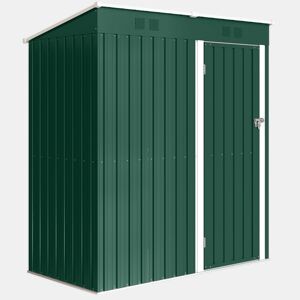 Outsunny Abrigo de Jardim Exterior 1,37 m², 163x90x179 cm, Cobertura Metálica com Porta com Fechadura e Grelhas de Ventilação, para Armazenamento de Ferramentas, Verde