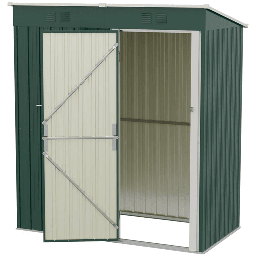Outsunny Abrigo de Jardim Exterior 1,37 m², 163x90x179 cm, Cobertura Metálica com Porta com Fechadura e Grelhas de Ventilação, para Armazenamento de Ferramentas, Verde