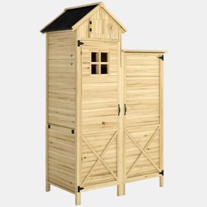 Outsunny Armário de Jardim de Madeira 106x57x167 cm Armário de Armazenamento com Dupla Zona Portas Prateleiras Removíveis Telhado Asfáltico Impermeável e Janela Madeira