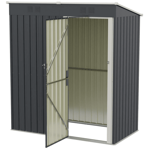 Outsunny Abrigo de Jardim Exterior 1,37 m² 163x90x179 cm, Abrigo de Jardim Metálico com Porta com Fechadura e Grelhas de Ventilação, para Armazenamento de Ferramentas, Cinzento Escuro