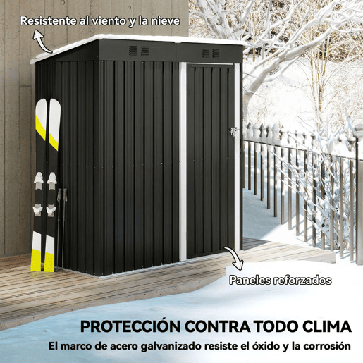 Outsunny Abrigo de Jardim Exterior 1,37 m² 163x90x179 cm, Abrigo de Jardim Metálico com Porta com Fechadura e Grelhas de Ventilação, para Armazenamento de Ferramentas, Cinzento Escuro