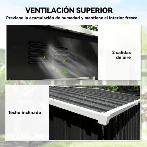 Outsunny Abrigo de Jardim Exterior 1,37 m² 163x90x179 cm, Abrigo de Jardim Metálico com Porta com Fechadura e Grelhas de Ventilação, para Armazenamento de Ferramentas, Cinzento Escuro
