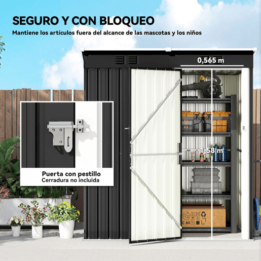 Outsunny Abrigo de Jardim Exterior 1,37 m² 163x90x179 cm, Abrigo de Jardim Metálico com Porta com Fechadura e Grelhas de Ventilação, para Armazenamento de Ferramentas, Cinzento Escuro