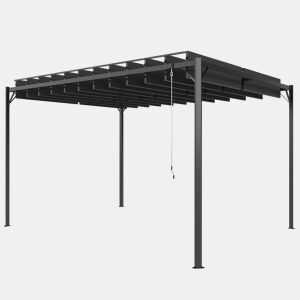Outsunny Pérgola de Jardim 3x4 m, Gazebo com Teto de Lâminas Orientáveis, Estrutura de Metal, Proteção UPF50+, para Exterior, Terraço, Cinzento Escuro