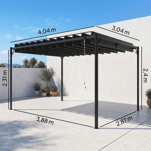 Outsunny Pérgola de Jardim 3x4 m, Gazebo com Teto de Lâminas Orientáveis, Estrutura de Metal, Proteção UPF50+, para Exterior, Terraço, Cinzento Escuro