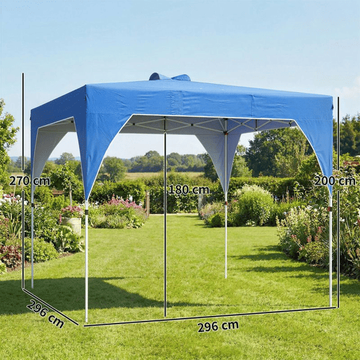 Outsunny Tenda Dobrável 3x3 m Pop-up Tenda de Jardim com Ventilação Superior Bloqueio Central UPF50+ Altura Ajustável 3 Níveis Bolsa de Transporte com Rodas Sacos de Areia Azul
