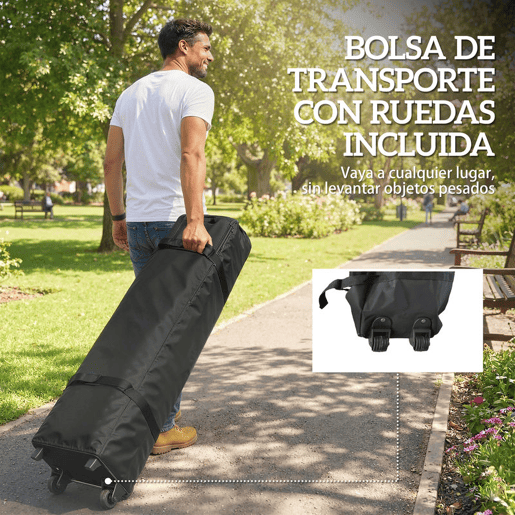 Outsunny Tenda Dobrável 3x3 m Pop-up Tenda de Jardim com Ventilação Superior Bloqueio Central UPF50+ Altura Ajustável 3 Níveis Bolsa de Transporte com Rodas Sacos de Areia Azul