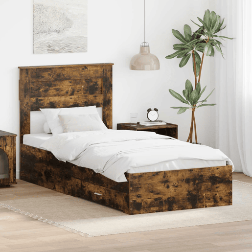 Estrutura de cama de solteiro para adultos com Cabeceira - Carvalho Defumado 100 x 200 cm