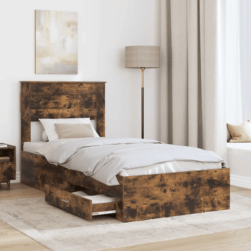 Estrutura de cama de solteiro para adultos com Cabeceira - Carvalho Defumado 100 x 200 cm
