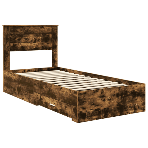 Estrutura de cama de solteiro para adultos com Cabeceira - Carvalho Defumado 100 x 200 cm