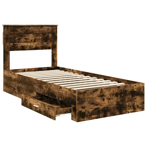 Estrutura de cama de solteiro para adultos com Cabeceira - Carvalho Defumado 100 x 200 cm