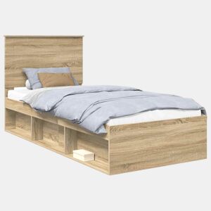 Estrutura de cama de solteiro moderno com cabeceira - Carvalho Sonoma 75 x 190 cm