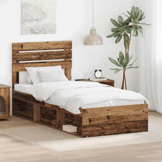 Estrutura de cama de solteiro para adultos com cabeceira Madeira antiga 75 x 190 cm