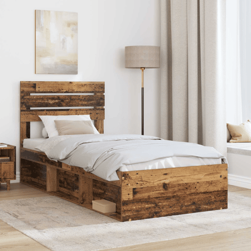 Estrutura de cama de solteiro para adultos com cabeceira Madeira antiga 75 x 190 cm