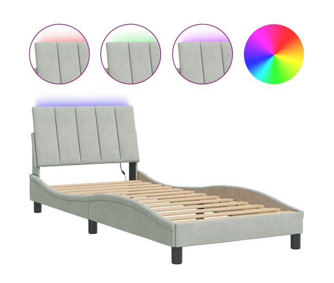Estructura de cama individual para adultos con led terciopelo gris claro 80x200 cm