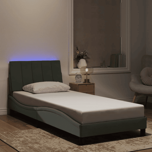 Estrutura de cama de solteiro simple com LED 80x200 cm veludo cinzento-claro