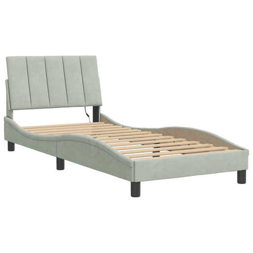 Estrutura de cama de solteiro simple com LED 80x200 cm veludo cinzento-claro